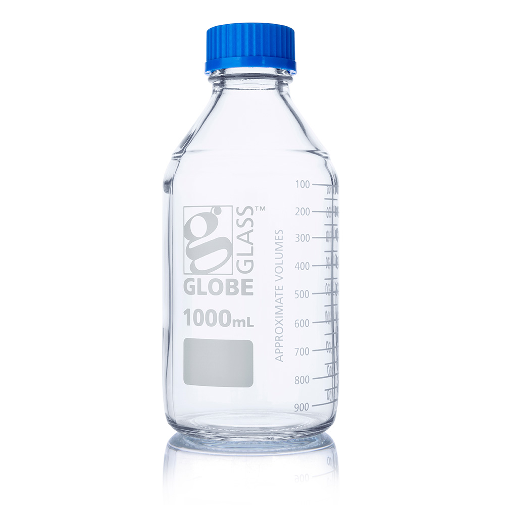 Globe Scientific Bottle, Media, Globe Glass, 1000mL, GL45 Screw Cap, Dual Graduations, 10/Box Image